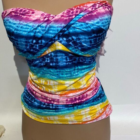 Bleu Rod Beattie Womens Multicolor Twist Front Bandeau Tankini Top Size 6 NWT - Picture 1 of 8